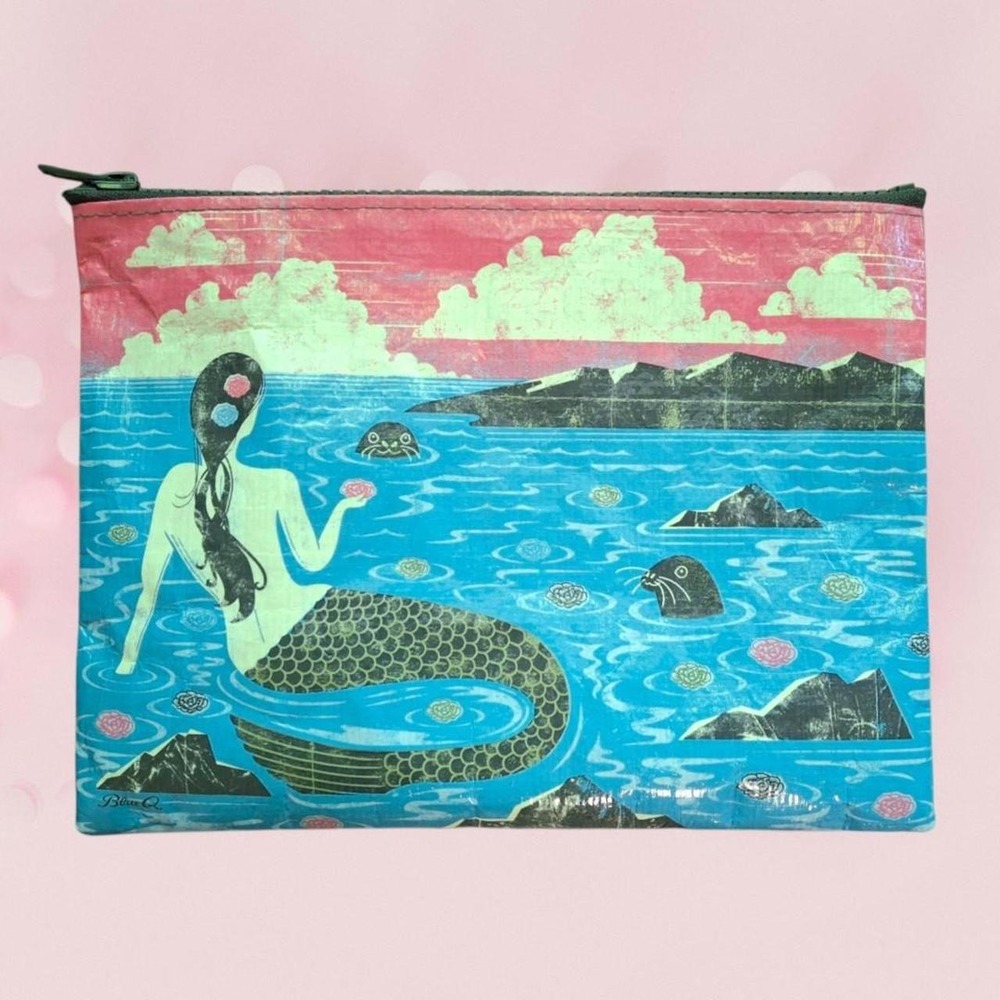 Blue Q Zipper Pouch Mermaid Shiny Water Resistant Makeup Bag